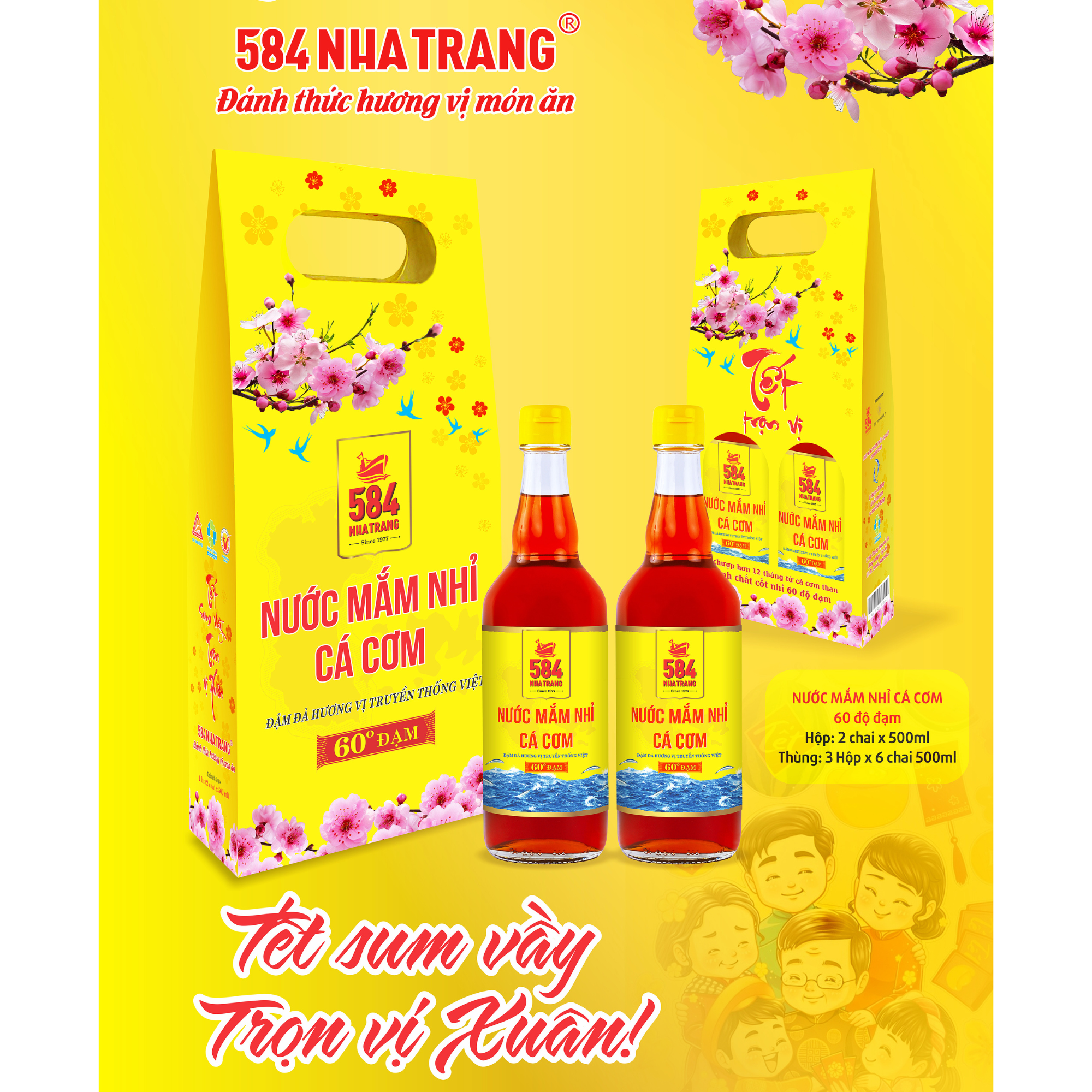 Nước mắm 584 Nha Trang 60 độ đạm - Thùng 6 Chai thủy tinh 510ml - T0560