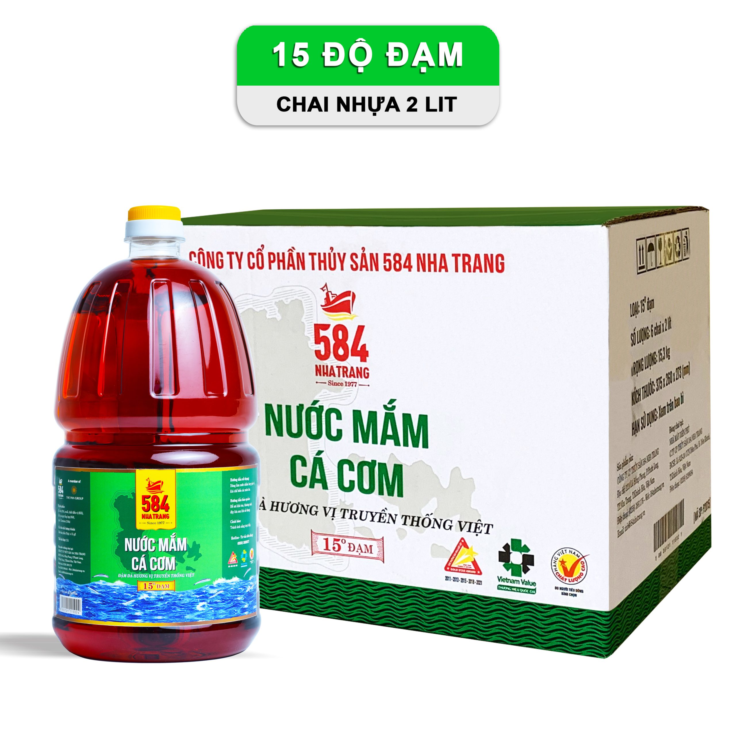 Nước mắm 584 Nha Trang 15 độ đạm (2 Lít) - Thùng 6 chai - P2015