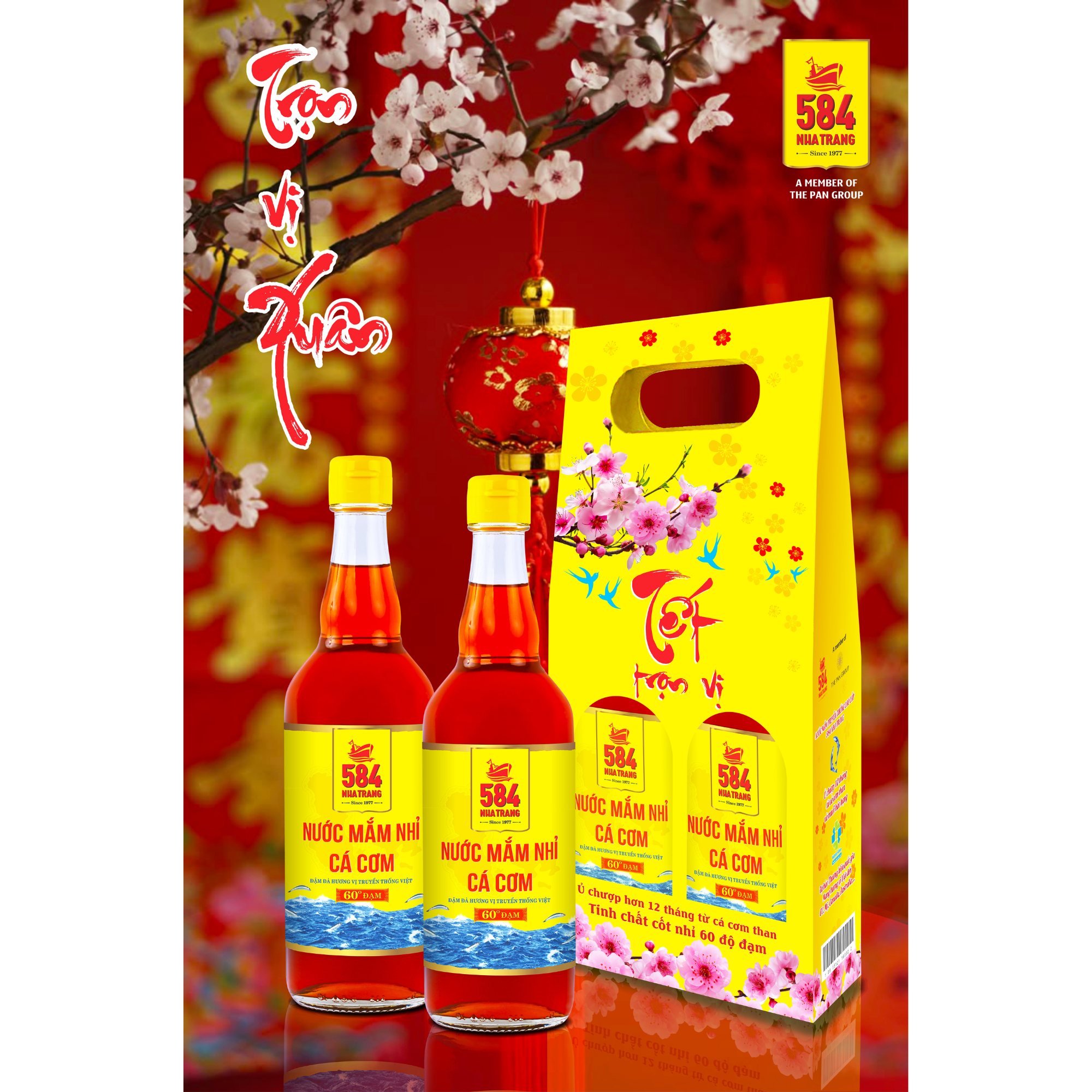 Nước mắm 584 Nha Trang 60 độ đạm - Hộp 2 chai Thủy Tinh (510 ml) T0560-2