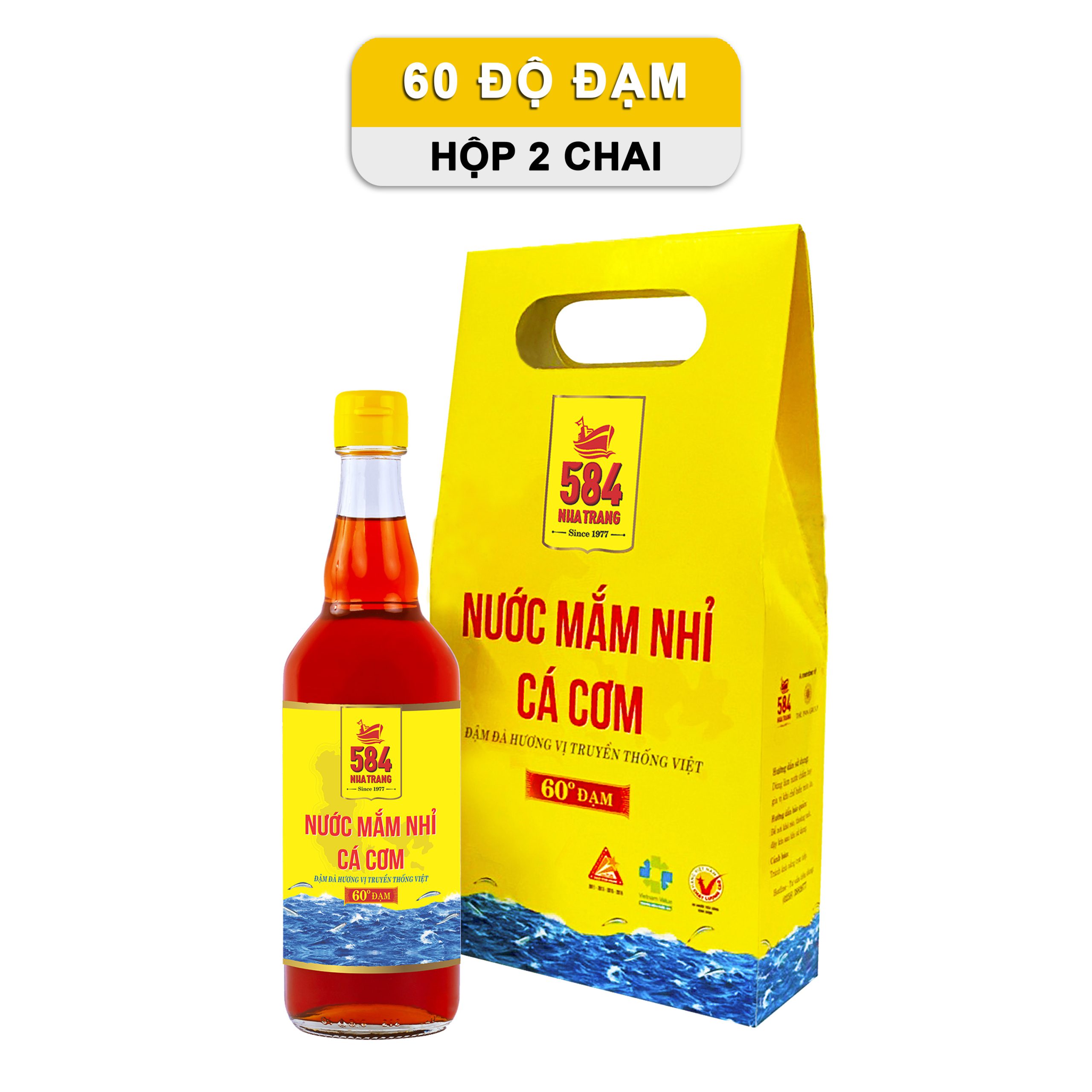 Nước mắm 584 Nha Trang 60 độ đạm - Hộp 2 chai Thủy Tinh (510 ml) T0560-2
