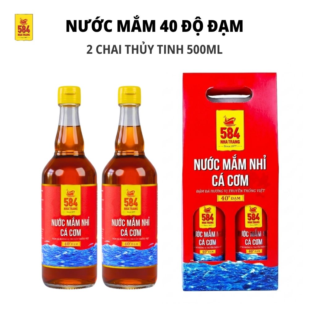 Nước mắm 584 Nha Trang 40 độ đạm - Hộp 2 Chai Thủy Tinh (500 ml) T0540-2