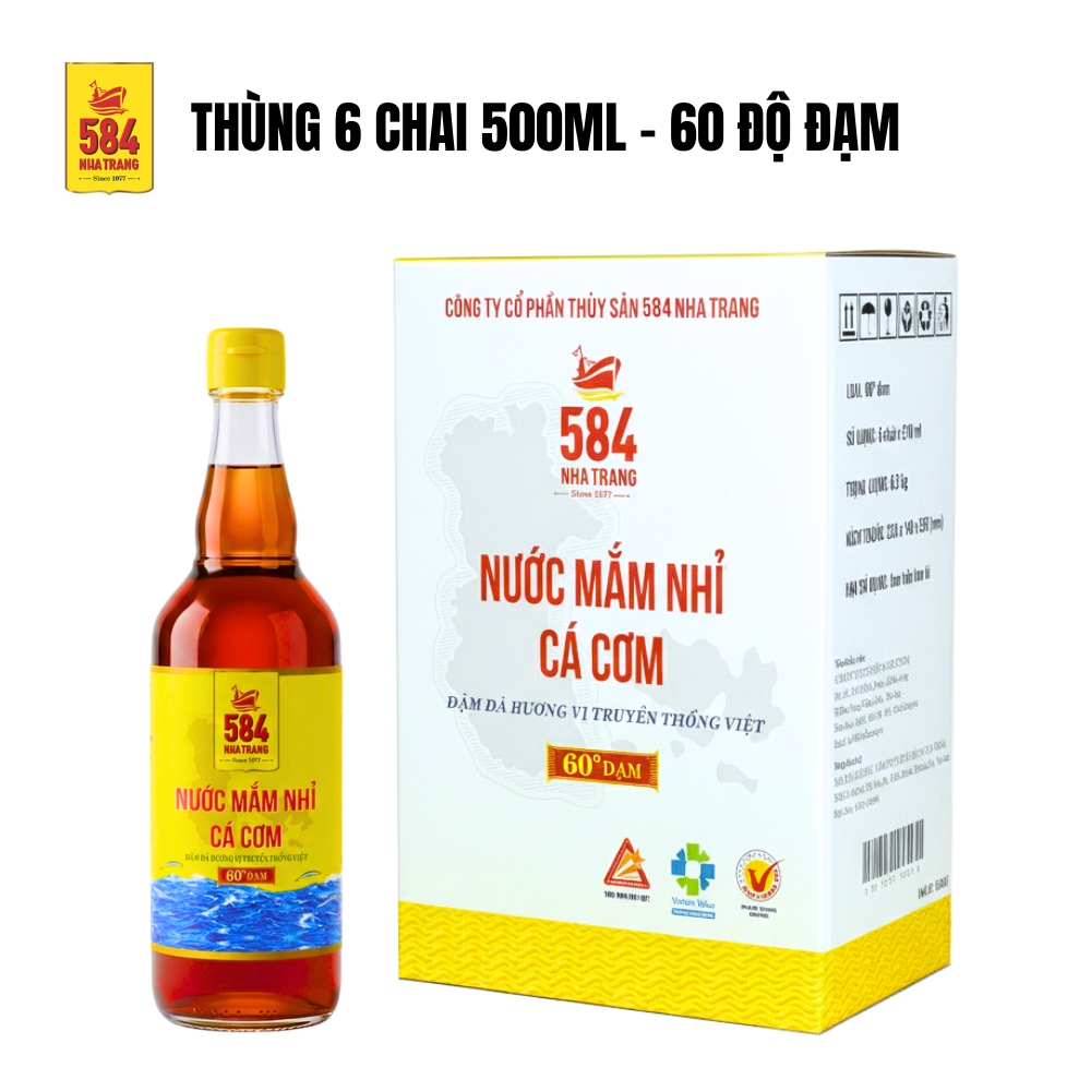 Nước mắm 584 Nha Trang 60 độ đạm - Hộp 2 chai Thủy Tinh (500 ml) T0560-2